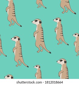 Seamless cute meerkat pattern. Standing suricate. 