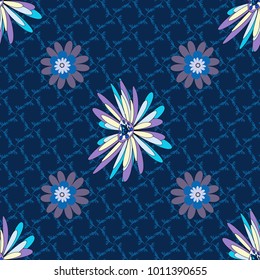 Seamless cute mille-fleurs texture for fabric, wrapping, printing, textile. Vector floral neutral, black and blue pattern.