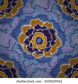 Seamless cute mille-fleurs texture for fabric, wrapping, printing, textile. Vector floral gray, blue and brown pattern.