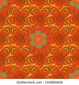 Seamless cute mille-fleurs texture for fabric, wrapping, printing, textile. Vector floral orange, red and yellow pattern.