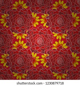 Seamless cute mille-fleurs texture for fabric, wrapping, printing, textile. Vector floral yellow, red and white pattern.