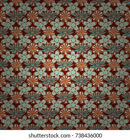 Seamless cute mille-fleurs texture for fabric, wrapping, printing, textile. Vector floral orange, blue and red pattern.