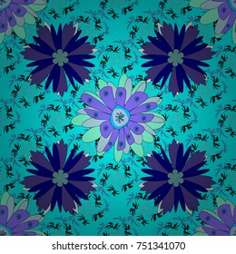 Seamless cute mille-fleurs texture for fabric, wrapping, printing, textile. Vector floral blue, violet and black pattern.