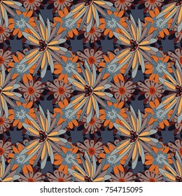 Seamless cute mille-fleurs texture for fabric, wrapping, printing, textile. Vector floral gray, pink and orange pattern.