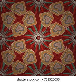 Seamless cute mille-fleurs texture for fabric, wrapping, printing, textile. Vector floral red, yellow and brown pattern.