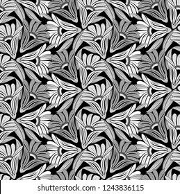 Seamless cute monochrome floral pattern