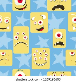 Seamless cute monsters pattern. Vector background for kids.