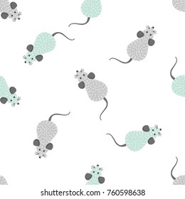 Seamless cute mouse pattern. Vector background with cartoon mice.