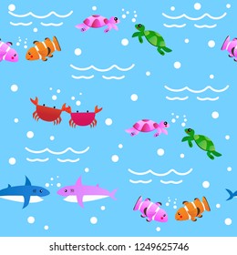 seamless cute ocean lover pastel baby kid cartoon pattern draw comic art vector and illustration