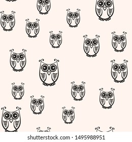 Seamless cute owl doodle pattern, Vector illustration