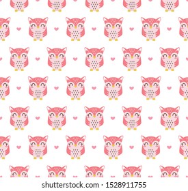 seamless Cute Owl Pink pattern with love, Vector background good for wallpaper, fabric, web, print and other uses.
