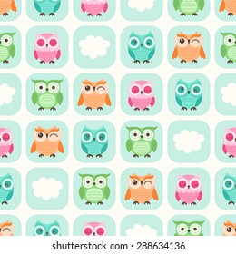 seamless cute owls cartoon background wallpaper