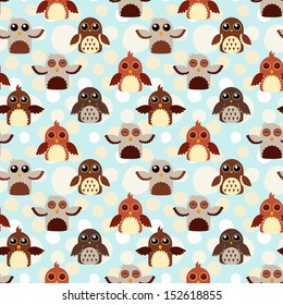 Seamless cute owls illustration pattern in vector