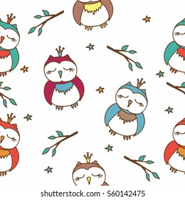 Seamless cute owls pattern vector illustration. Baby Owl background.