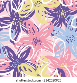 seamless cute paint hand draw flower pattern background