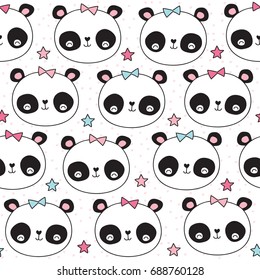seamless cute panda animal pattern vector illustration