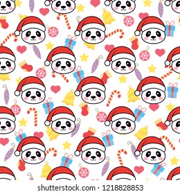 seamless cute panda and Christmas vector pattern background. cute animal pattern