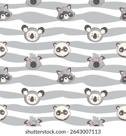 SEAMLESS CUTE panda koala racoon VECTOR PATtERN