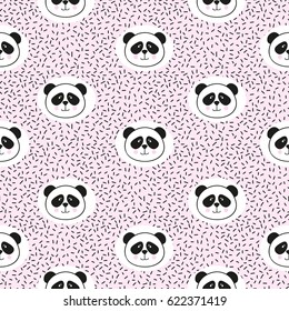 Seamless cute panda pattern on pink. Vector illustration for kids design.