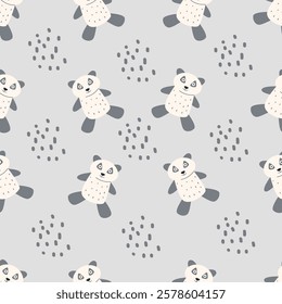 Seamless Cute Panda Pattern. vector illustration