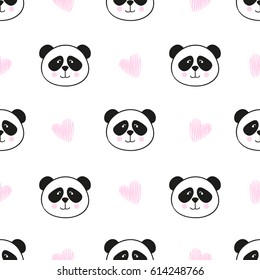 Seamless cute panda pattern. Vector illustration for kids. 