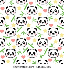 seamless cute panda vector pattern background. cute animal pattern