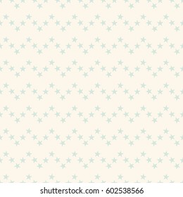 Seamless cute pastel geometrical pattern with little blue stars in zigzag line on beige background. Infinity chevron abstract geometric backdrop. Vector illustration. 