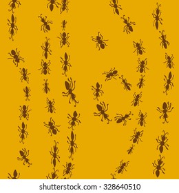 Seamless cute pattern with ant`s life. Hand drawn background.