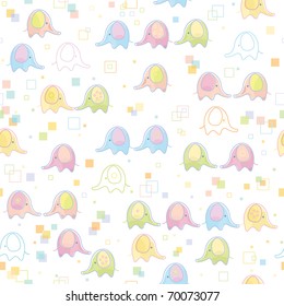 Seamless cute pattern of baby elephants.