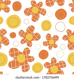 Seamless cute pattern background with hand draw yellow and orangr flowers.