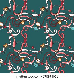 Seamless Cute Pattern with Beads and Ribbons