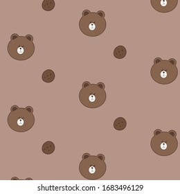 Seamless cute pattern with bear and cookies