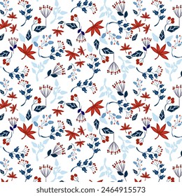Seamless cute pattern with berries and leaves