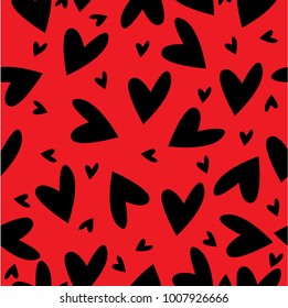 Seamless cute pattern with black hearts on red backdrop. 
Romantic background design for wrapping paper, greeting cards, 
invitations for the wedding, birthday, Valentine's Day, mother's day, web