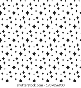 Seamless cute pattern with  black stars or sparkles on white background. Vector illustration. Magic fireworks. Bright Stardust background. Constellation. 