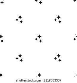 Seamless cute pattern with  black stars or sparkles on white background. Vector illustration. Magic fireworks. Bright Stardust background. Constellation. 