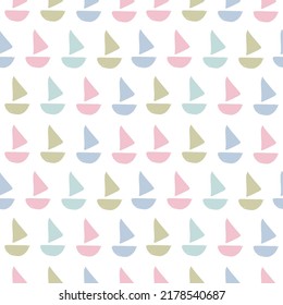 Seamless cute pattern with blue watercolor ships. Background with drawn ink boats. Decorative vector texture with vessels