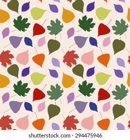 Seamless cute pattern with bright leaves