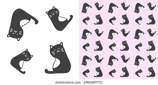 Seamless cute pattern of cat. Hand drawn illustration isolated on white background.
Pet paws background.drawing for print, wallpaper, fabric. Background for children's products, clothing, fabric.
