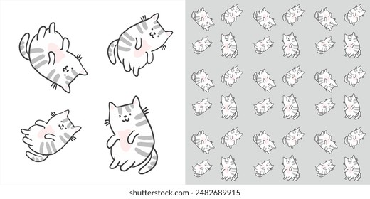 Seamless cute pattern of cat. Hand drawn illustration isolated on white background.
Pet paws background.drawing for print, wallpaper, fabric. Background for children's products, clothing, fabric.

