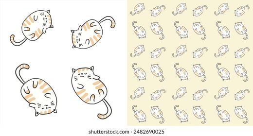 Seamless cute pattern of cat. Hand drawn illustration isolated on white background.
Pet paws background.drawing for print, wallpaper, fabric. Background for children's products, clothing, fabric.
