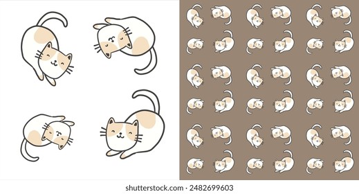 Seamless cute pattern of cat. Hand drawn illustration isolated on white background.
Pet paws background.drawing for print, wallpaper, fabric. Background for children's products, clothing, fabric.
