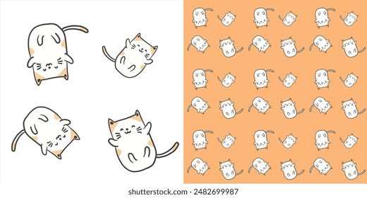 Seamless cute pattern of cat. Hand drawn illustration isolated on white background.
Pet paws background.drawing for print, wallpaper, fabric. Background for children's products, clothing, fabric.
