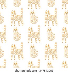 Seamless cute pattern with cats . Hand drawn background.