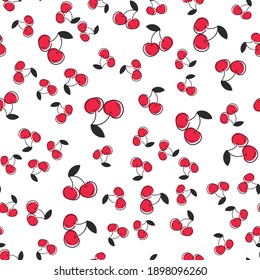 Seamless cute pattern with cherry on white background