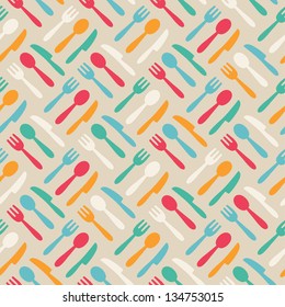 Seamless cute pattern with color kitchen items. Vector illustration