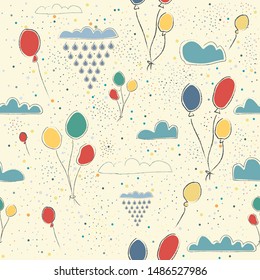 Seamless Cute Pattern with colorful air Balloons. Scandinavian Style. Vector Illustration.
