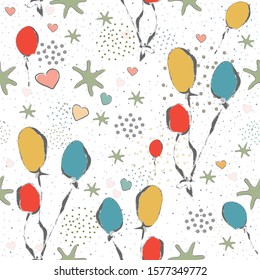 Seamless Cute Pattern with colorful air Balloons. Scandinavian Style. Vector Illustration.