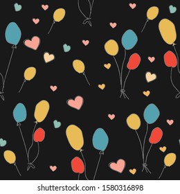 Seamless Cute Pattern with colorful air Balloons. Scandinavian Style. Vector Illustration.