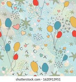 Seamless Cute Pattern with colorful air Balloons. Scandinavian Style. Vector Illustration.